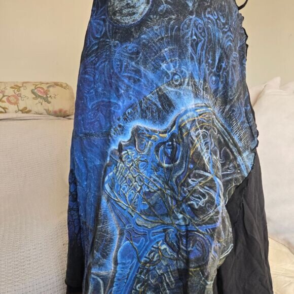 Vintage Crystal Tara Alex Gray Fairy Goth Black Midi Wrap Skirt Blue Moon Print - Picture 2 of 6